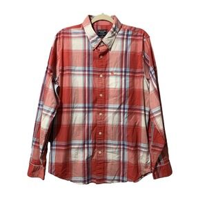 Abercrombie Fitch Plaid Long Sleeve Button Down‎ Shirt Red Blue White XL